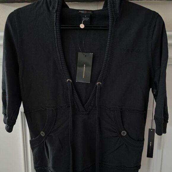 BCBGMaxAzria V-Neck Black Hoodie Size Small NWT - Picture 1 of 3
